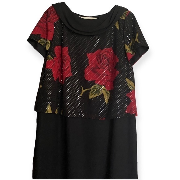 Vintage John Roberts Dress Women’s Size 18W NWT Black‎ Rose Print - Picture 10 of 12